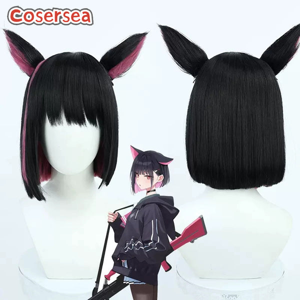 Blue Archive Kyoyama Kazusa 30cm Black Mixed Pink Cosplay Wigs