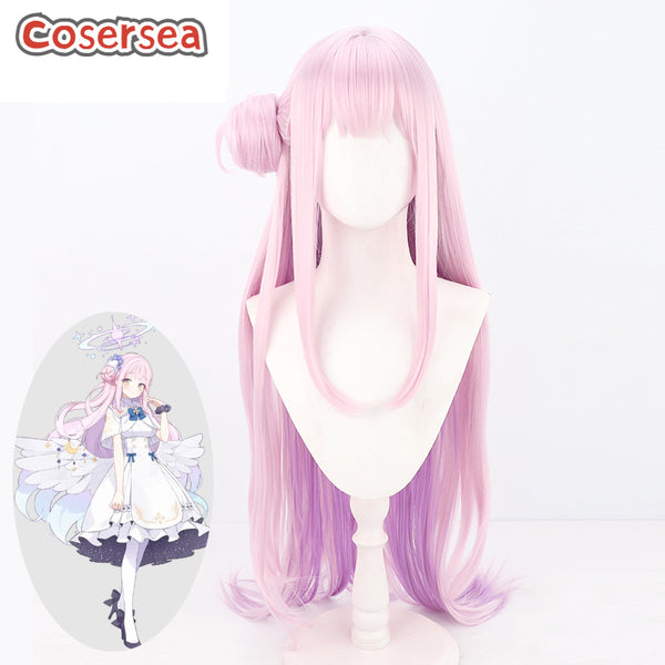 Blue Archive Misono Mika 85cm Pink Mixed Purple Cosplay Wigs