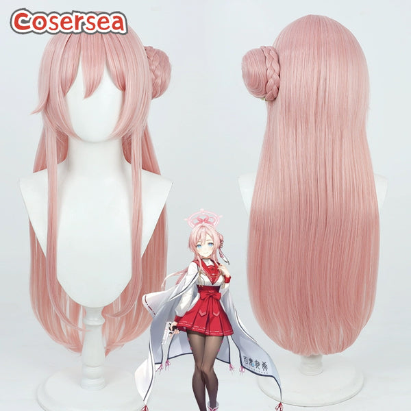 Blue Archive Mizuha Mimori 75cm Long Pink Cosplay Wigs With Buns