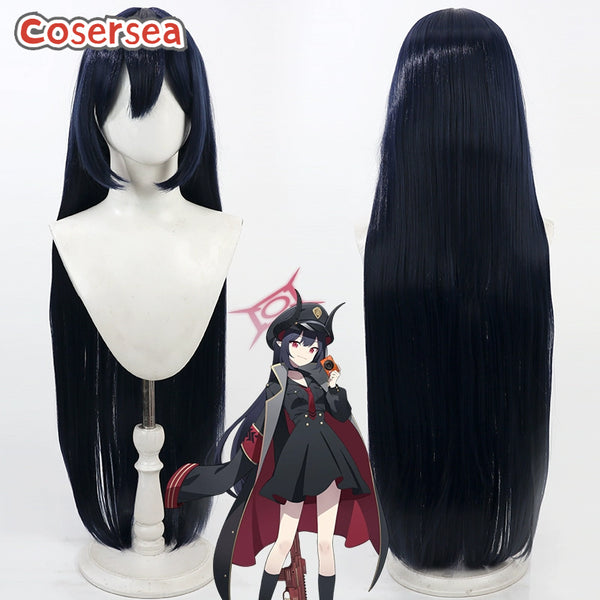 Blue Archive Motomiya Chiaki 100cm Dark Blue Cosplay Wigs