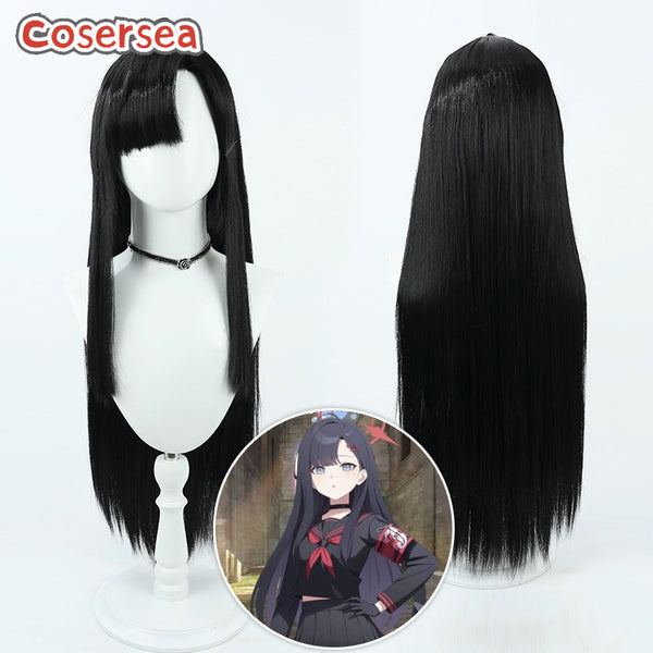Blue Archive Nakamasa Ichika 80cm Long Black Cosplay Wigs