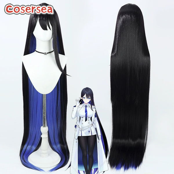 Blue Archive Nanagami Rin 135cm Black Mixed Blue Cosplay Wigs