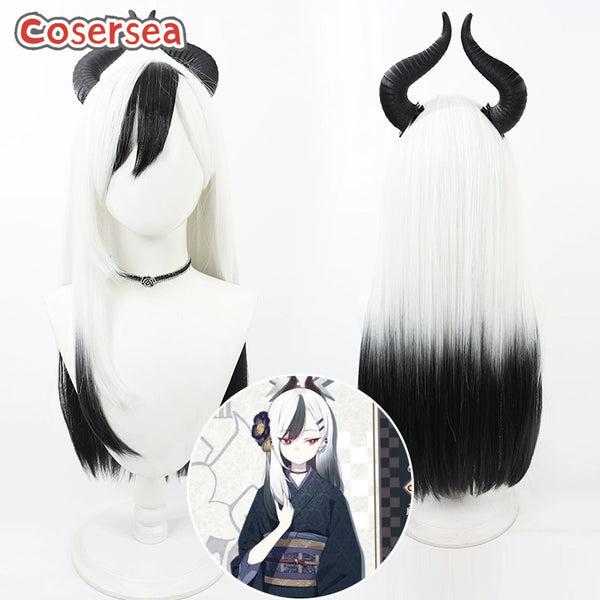 Blue Archive Onikata Kayoko 70cm White Mixed Black Cosplay Wigs