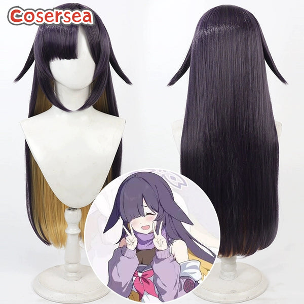 Blue Archive Ono Tsukuyo 80cm Dark Purple Mixed Blonde Cosplay Wigs