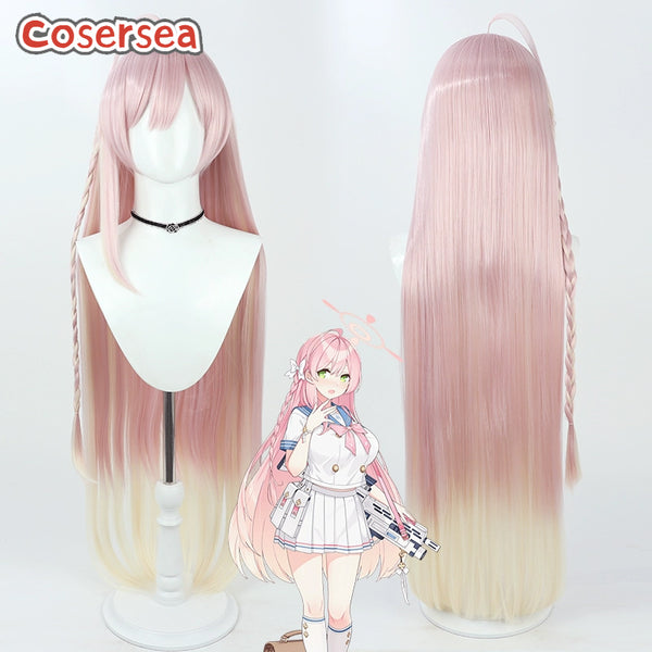Blue Archive Urawa Hanako 105cm Pink Gradient Blonde Cosplay Wigs