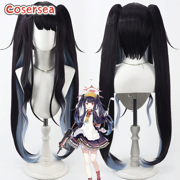 Cosersea Blue Archive Aikiyo Fuuka 100cm Dark Purple Mixed Blue Ponytail Cosplay Wigs