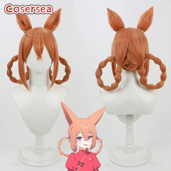 Cosersea Blue Archive Akeshiro Rumi 60cm Long Orange Cosplay Wigs With Ears