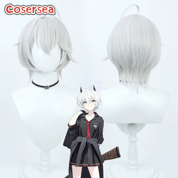 Blue Archive Hitami Erika 30cm Silver White Cosplay Wigs