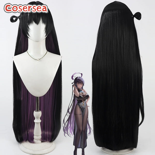 Cosersea Blue Archive Kakudate Karin 100cm Black Mixed Purple Cosplay Wigs