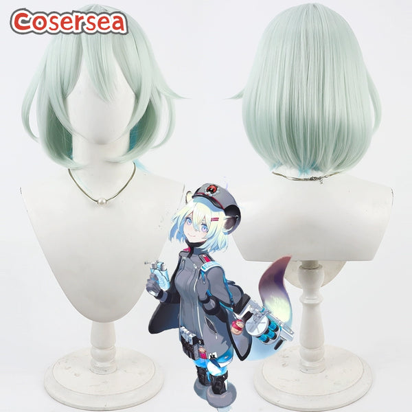 Cosersea Blue Archive Mayoi Shigure 30cm Light Green Mixed Blue Bobo Cosplay Wigs
