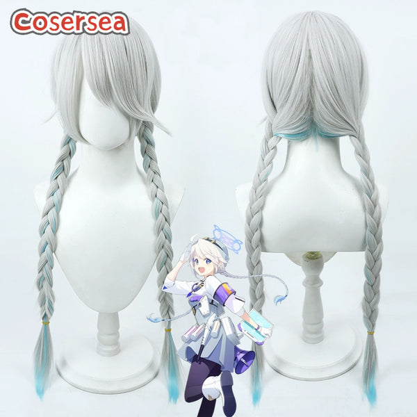 Cosersea Blue Archive Nakatsukasa Kirino 80cm Silver White Mixed Blue Braided Cosplay Wigs