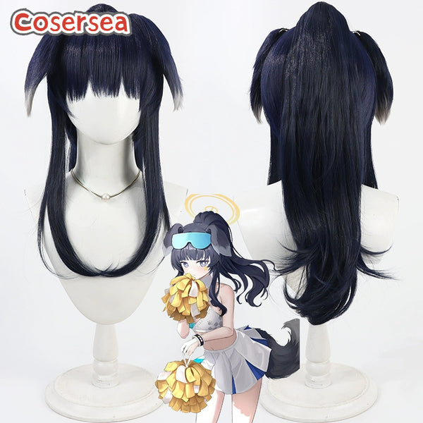Cosersea Blue Archive Nekozuka Hibiki Dark Blue Ponytail Cosplay Wigs
