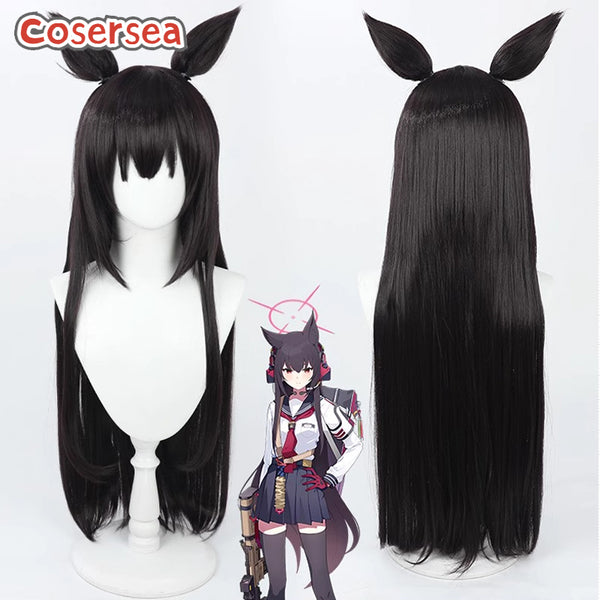 Cosersea Blue Archive Shichido Yukino 80cm Black Cosplay Wigs With Ears