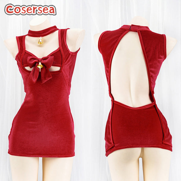 Christmas Plush Wrapped Hip Dress Sexy Hollow Bow Nightdress New Year's Gift
