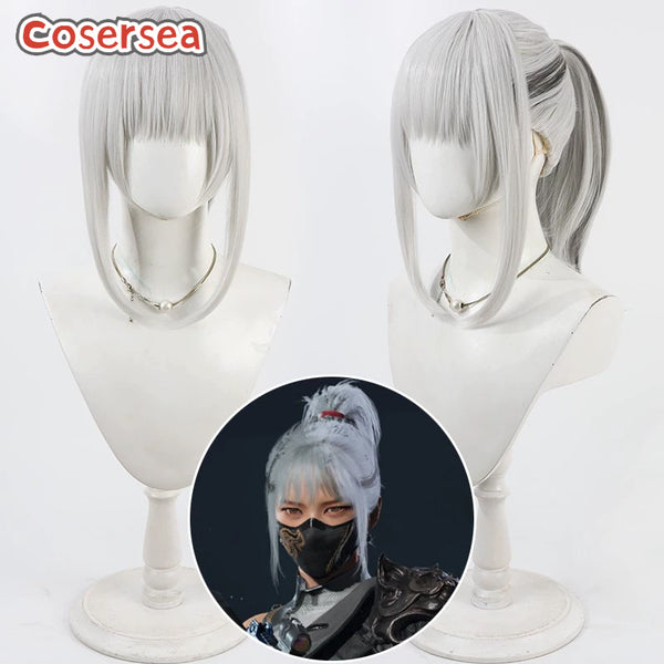 Cosersea Delta Force Hackclaw Mai Xiaowen 30cm Silver White Mixed Gray Ponytail Cosplay Wigs