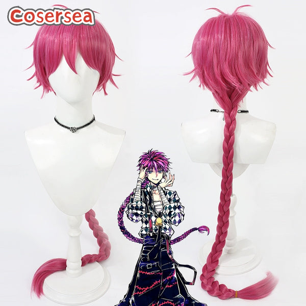 Devil Butler with Black Cat English Lato Bacca 100cm Hot Pink Braided Cosplay Wigs