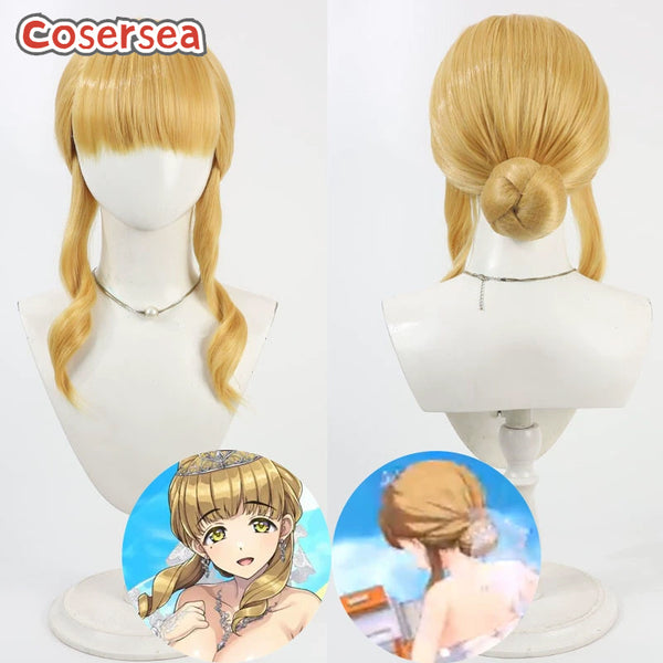 Cosersea Dolphin Wave Ayato Utae 40cm Long Wavy Blonde Cosplay Wigs With Buns