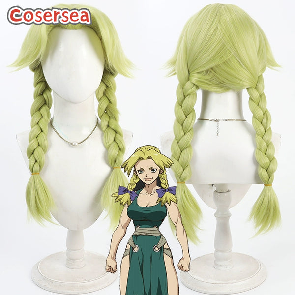 Dr.Stone Nikki Hanada 60cm Light Green Braided Cosplay Wigs