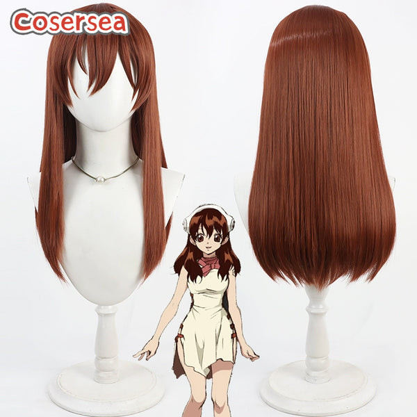 Cosersea Dr. Stone Yuzuriha Ogawa 55cm Red Brown Cosplay Wigs