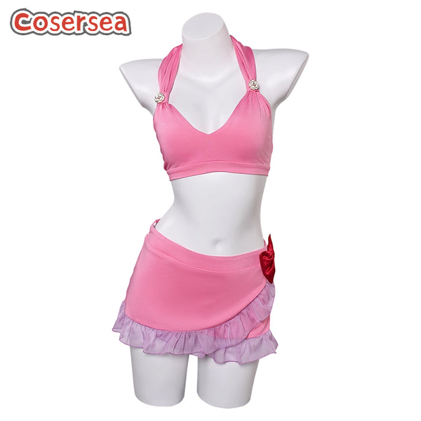 Cosersea Final Fantasy FF7 Aerith Swimsuit Cosplay Costume Swimwear Pink Set