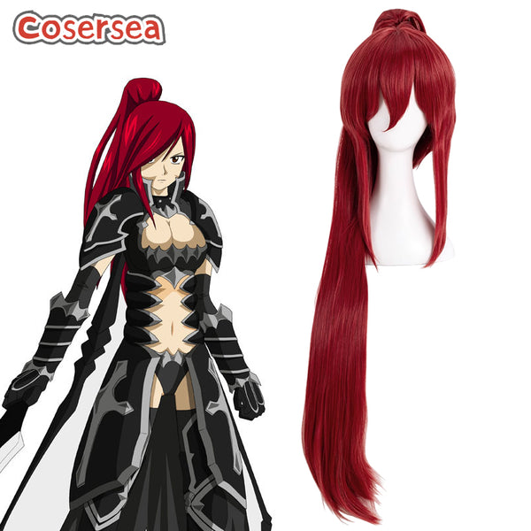 Fairy Tail Erza Scarlet 100cm Long Red Ponytail Cosplay Wigs
