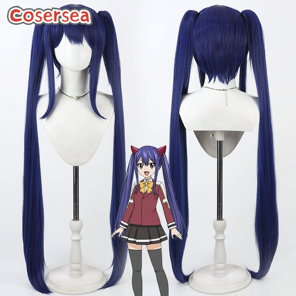 Fairy Tail Wendy Marvell 100cm Blue Ponytail Cosplay Wigs