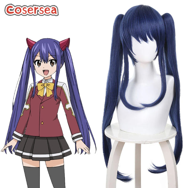 Fairy Tail Wendy Marvell 80cm Blue Ponytail Cosplay Wigs