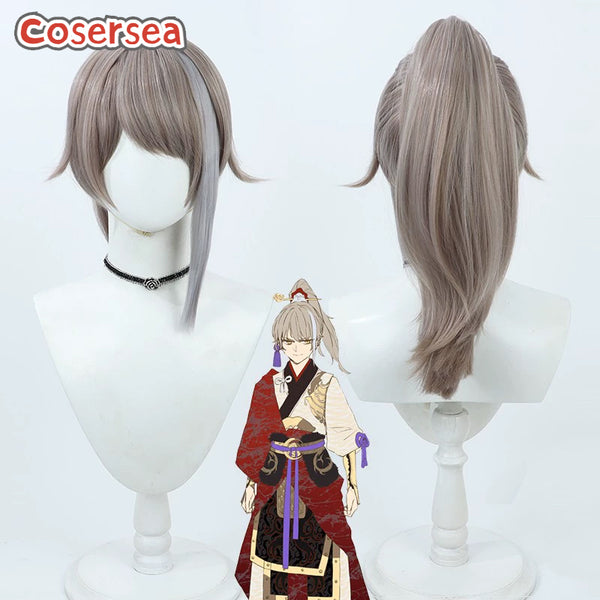 Fate Samurai Remnant 55cm Brown Mixed Gray Ponytail Cosplay Wigs