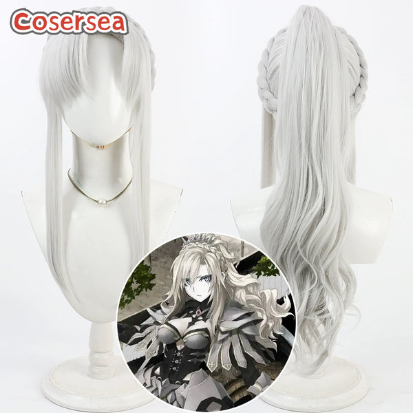 Cosersea Fate Grand Order FGO Kriemhild 75cm Long Wavy Silver White Ponytail Cosplay Wigs