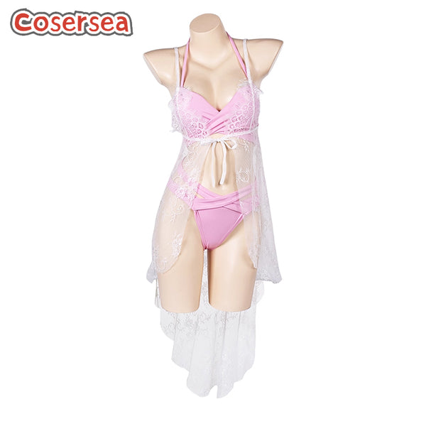 Final Fantasy FF7 Aerith Swimsuit Cosplay Costume Swimwear Lace Bikini Set