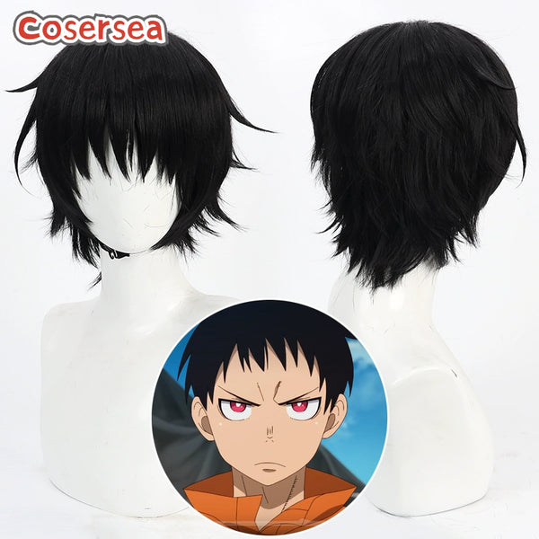 Fire Force Shinra Kusakabe 30cm Black Men Cosplay Wigs