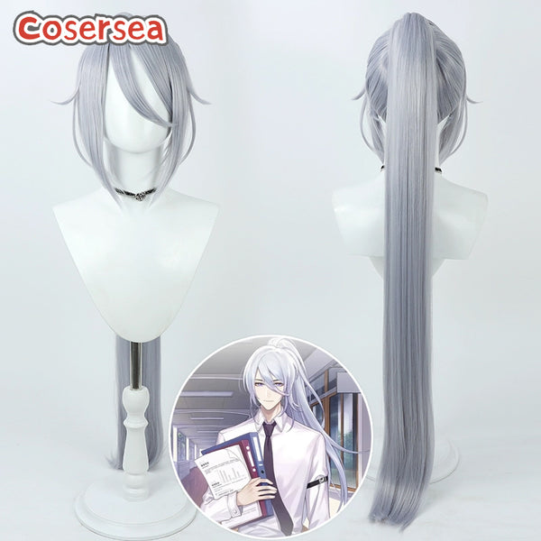 For All Time Emerald 100cm Long Silver Gray Ponytail Cosplay Wigs