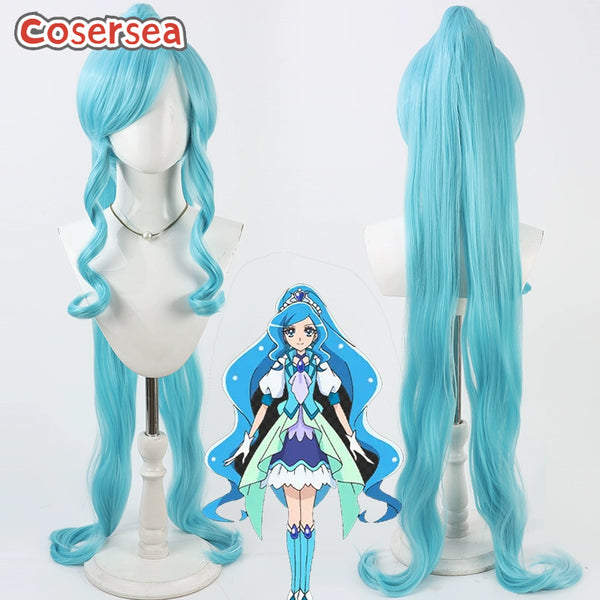 Cosersea Futari wa Pretty Cure Cure Fontaine Sawaizumi Chiyu 100cm Wavy Blue Ponytail Cosplay Wigs