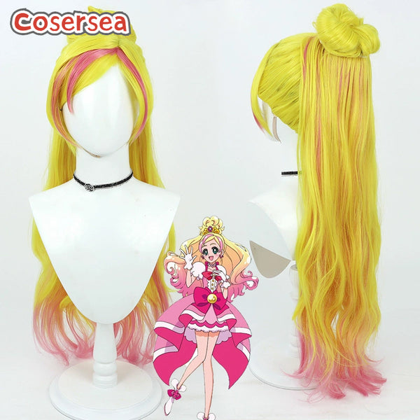 Futari wa Pretty Cure Cure Flora Haruno Haruka 85cm Yellow Mixed Hot Pink Cosplay Wigs
