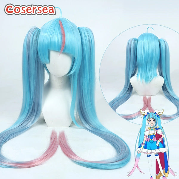Futari wa Pretty Cure Cure Sky 100cm Blue Mixed Pink Ponytail Cosplay Wigs