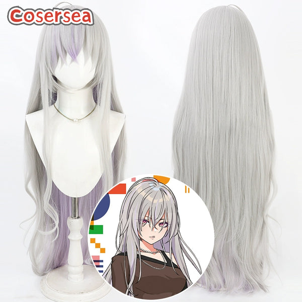 Gakuen IDOLM@STER Gekka Shirakusa 100cm Silver Gray Mixed Purple Cosplay Wigs