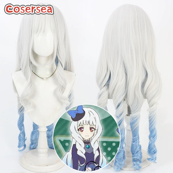 Gakuen IDOLM@STER Shirogane Riri 80cm Silver White Mixed Blue Cosplay Wigs