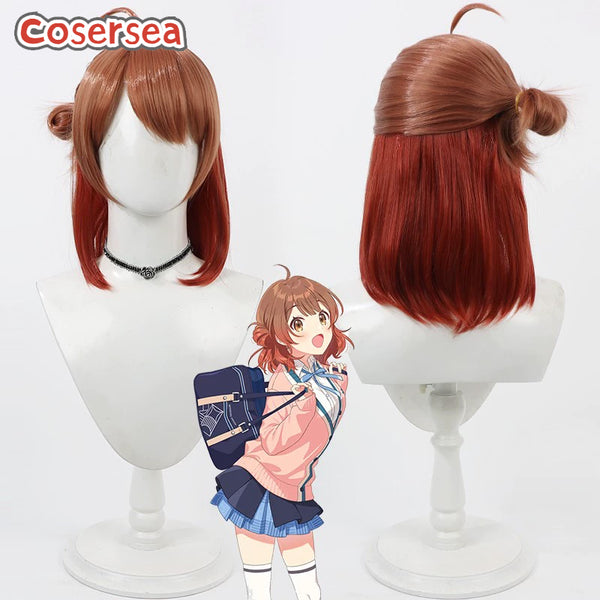 Gakuen Idolmaster Hanami Ume 40cm Orange Brown Mixed Red Cosplay Wigs