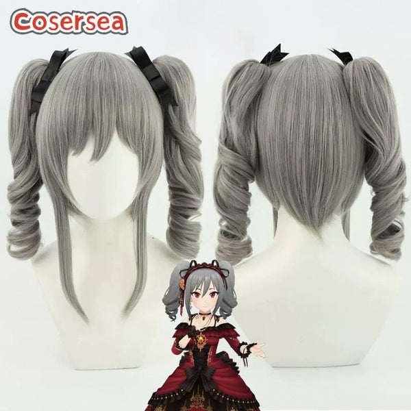 Gakuen Idolmaster Kanzaki Ranko 45cm Wavy Gray Ponytail Cosplay Wigs