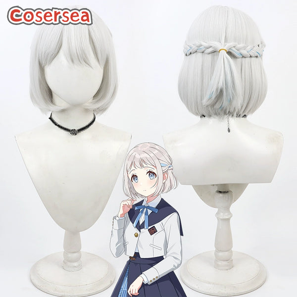 Gakuen Idolmaster Katsuragi Lilja 30cm Silver Gray Mixed Blue Cosplay Wigs
