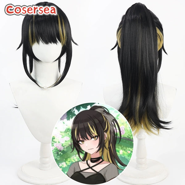 Gakuen Idolmaster Luca Ikaruga 50cm Black Mixed Ponytail Cosplay Wigs
