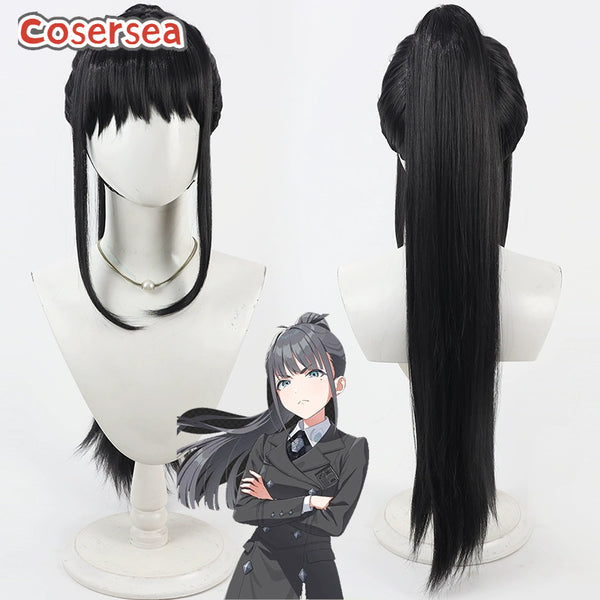 Cosersea Gakuen iDOLMaSTER Tsubame Amaya 80cm Black Ponytail Cosplay Wigs