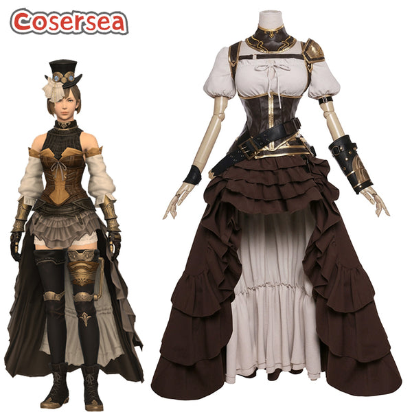 Cosersea Game FF14 Final Fantasy Neo Ishgardian Casting Brown Dress Cosplay Costume
