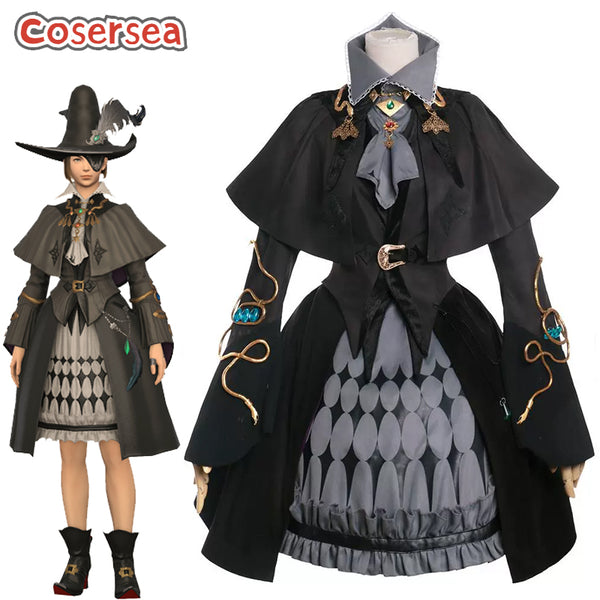 Cosersea Game FFXIV Final Fantasy Wicce Halloween Black Dress Cosplay Costume