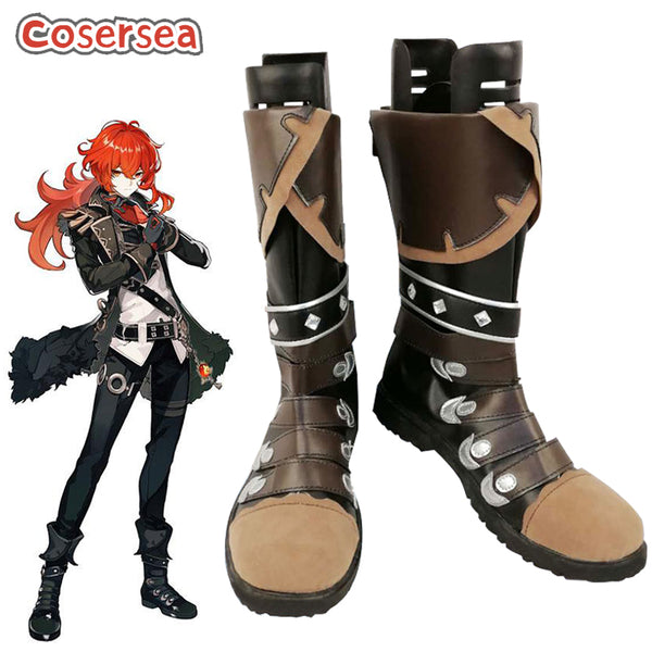 Game Genshin Impact Diluc Cosplay Boot Cosplay Shoes