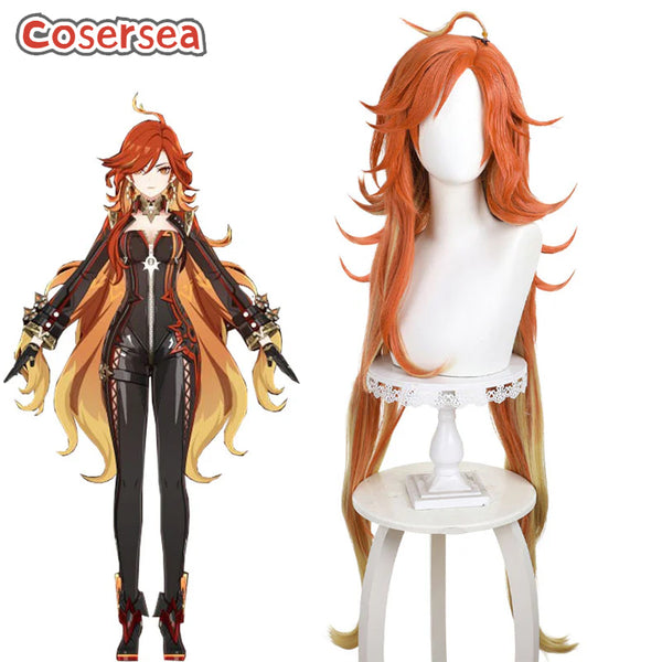Game Genshin Impact Mavuika 110cm Red Mixed Blonde Cosplay Wigs