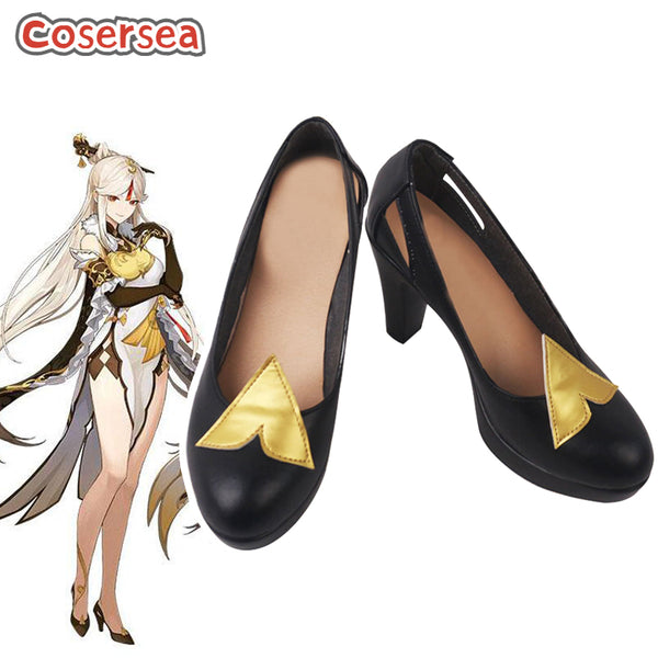Game Genshin Impact Ningguang Black High Heel Cosplay Shoes