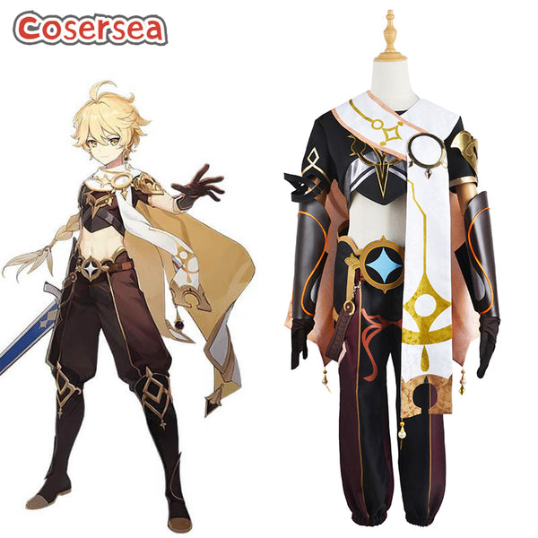 Cosersea Game Genshin Impact Traveler Aether Male Uniform Cosplay Costume