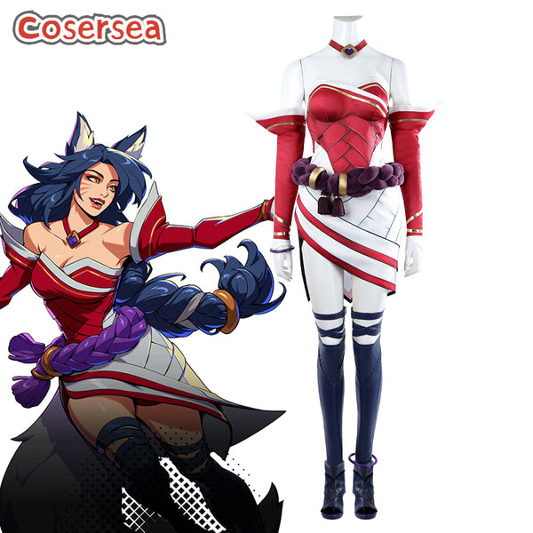 Game LOL 2XKO Ahri Women Red Dress Cosplay Costume