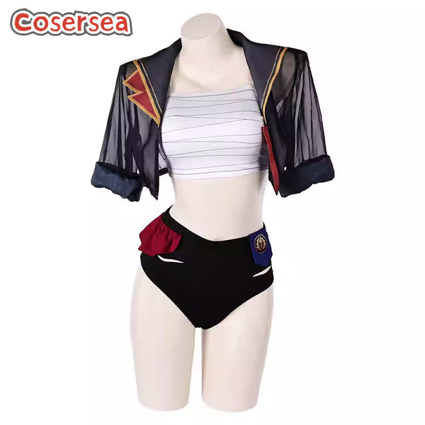 Cosersea Game LOL Arcane Vi Swimsuit Cosplay Costume Swimwear Bikini Set